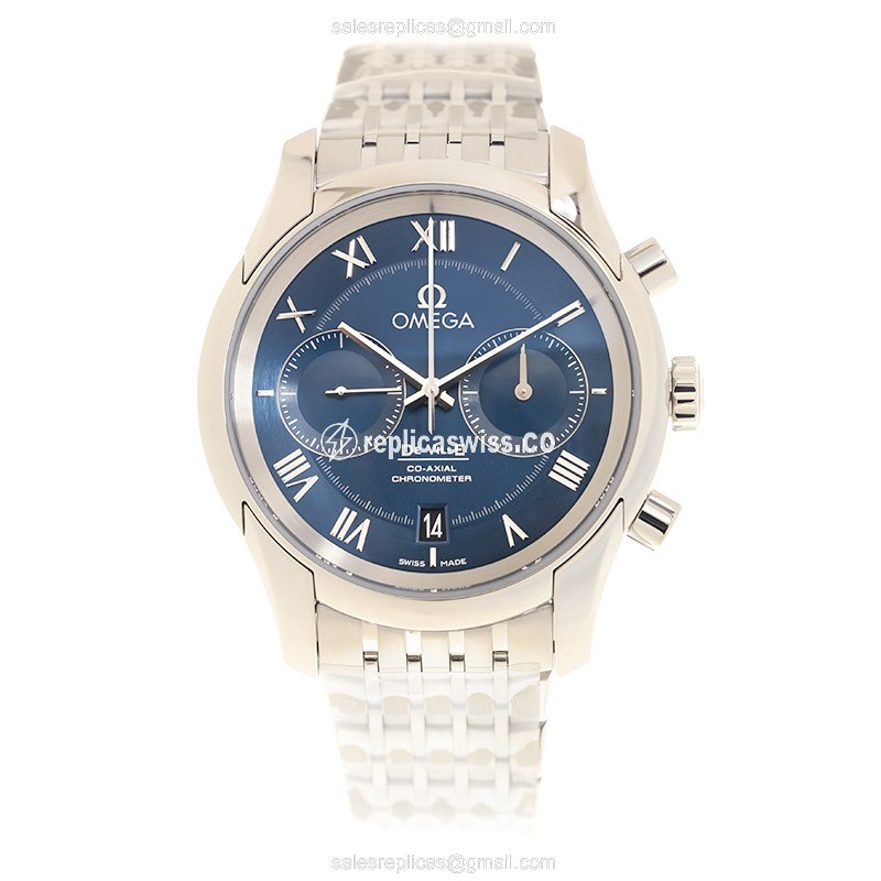 Omega DE VILLE Replica - Automatic - Steel Case - Blue Dial - Silver Strap - View 2