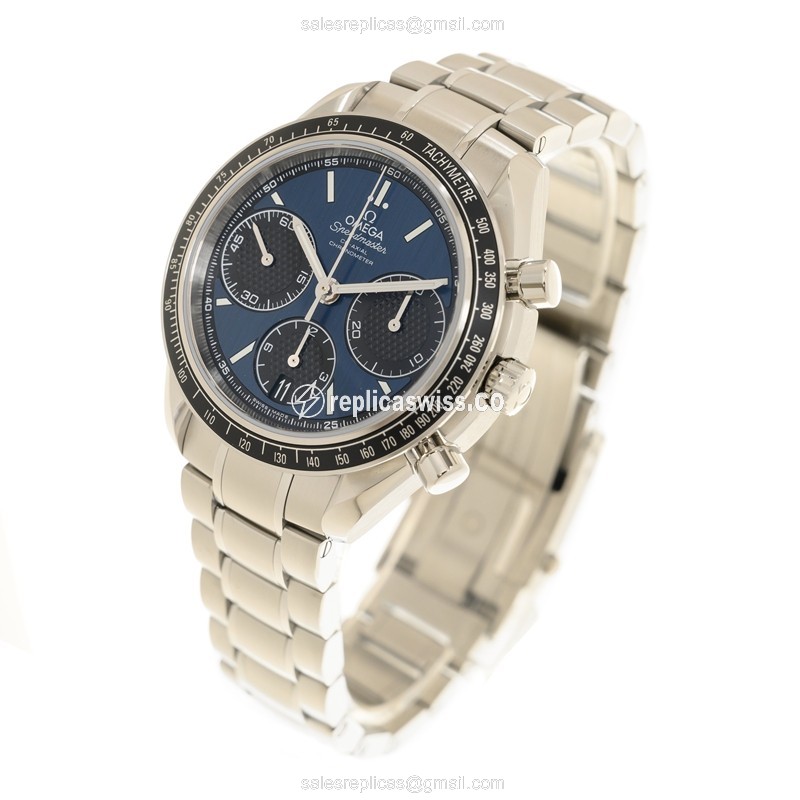 Omega Speedmaster Replica - Automatic - Steel Case, Blue Dial on Silver Strap - View 3