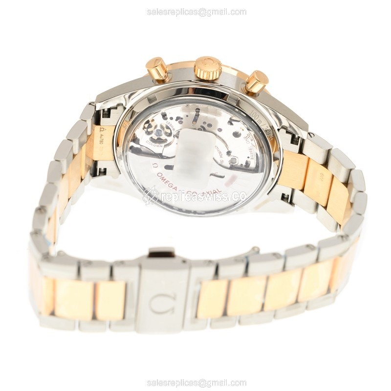 Omega Speedmaster Replica - Automatic - 18kt Rose Gold Case - Black Dial on Gold Steel Strap - View 4