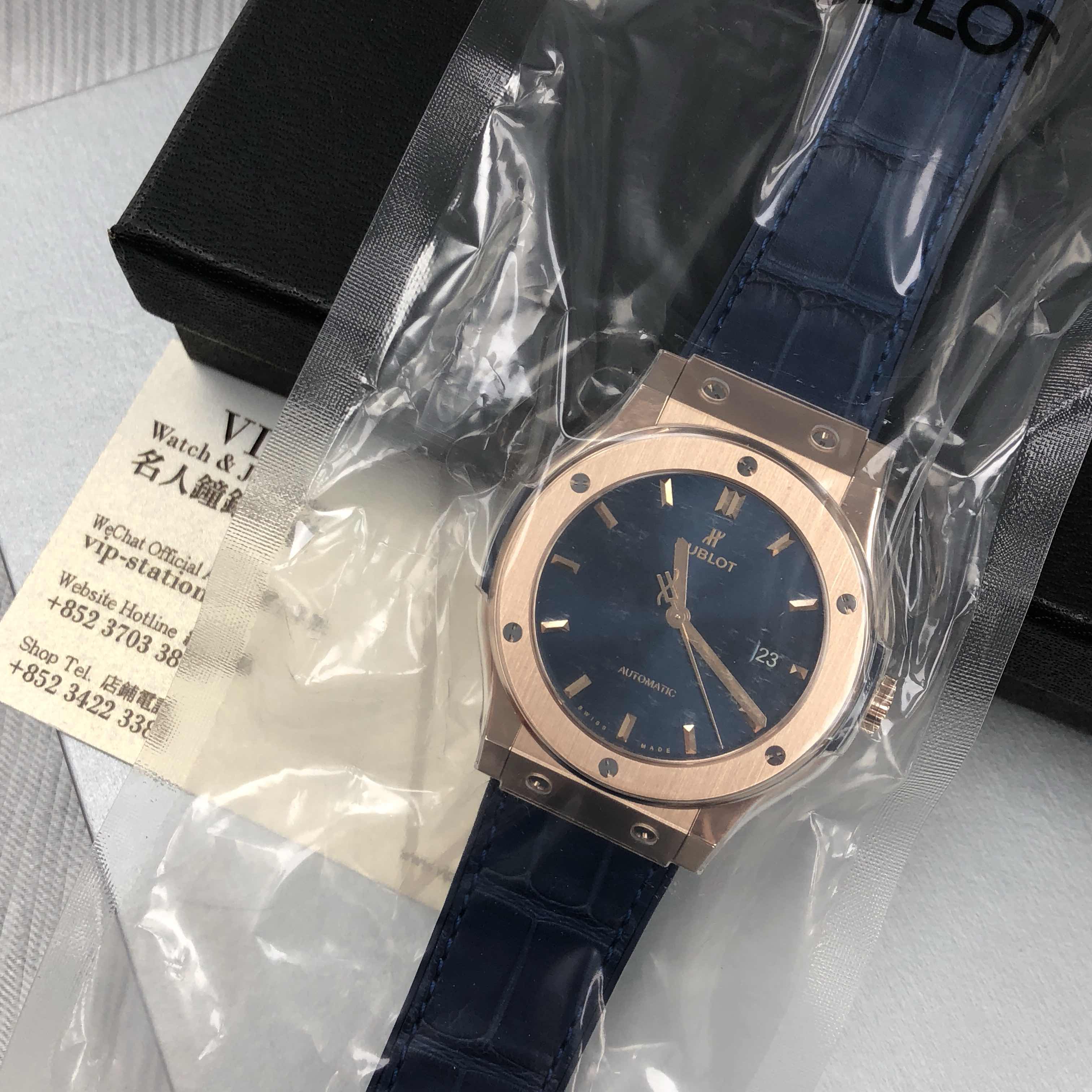 Hublot Classic Fusion Replica - Automatic 18kt Rose Gold - Blue Dial, Blue Alligator Strap - View 4