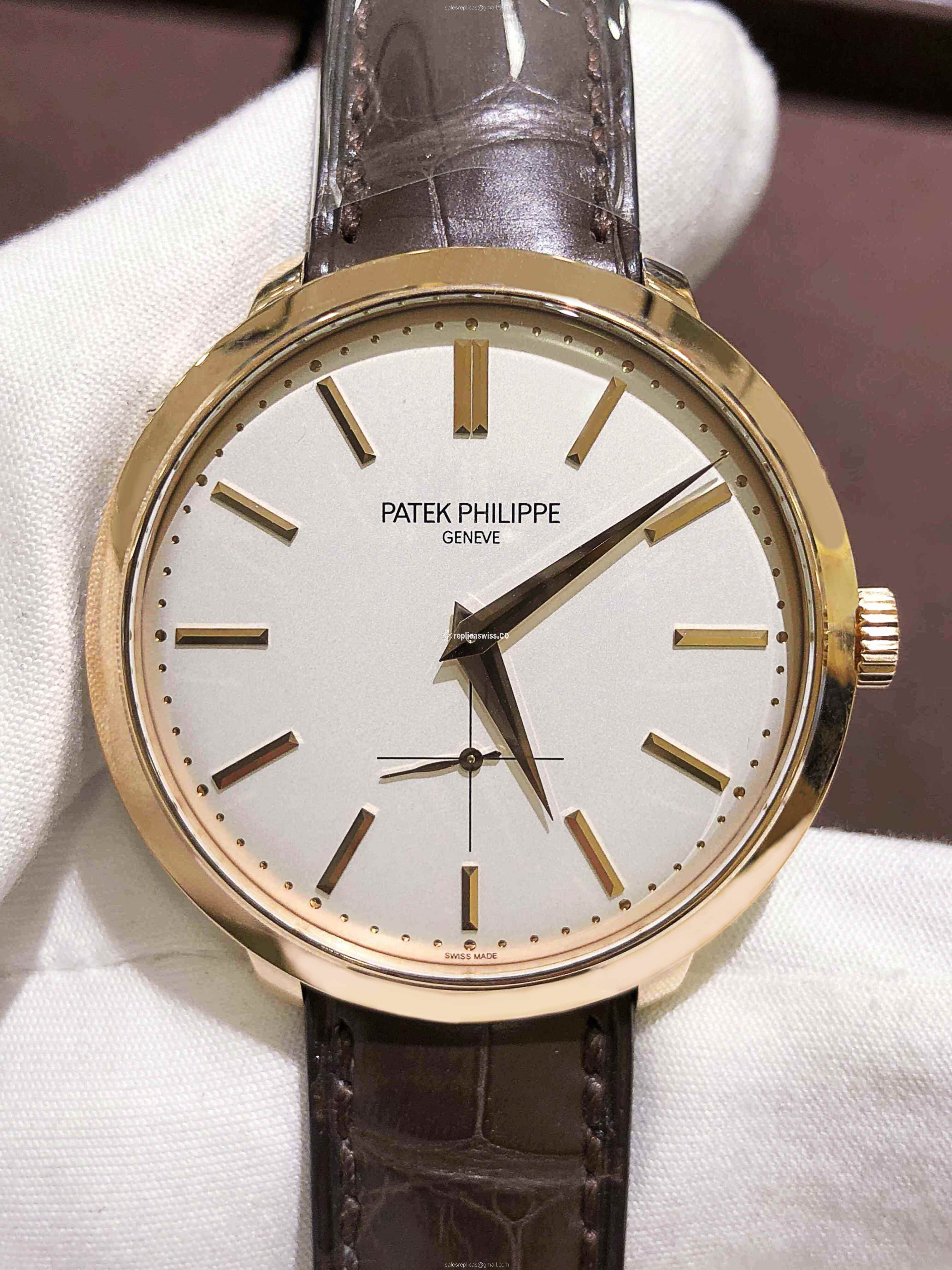 Patek Philippe 5123R-001 Replica - Manual Wind - 18kt Rose Gold Case - White Dial - Brown Alligator Strap - View 4