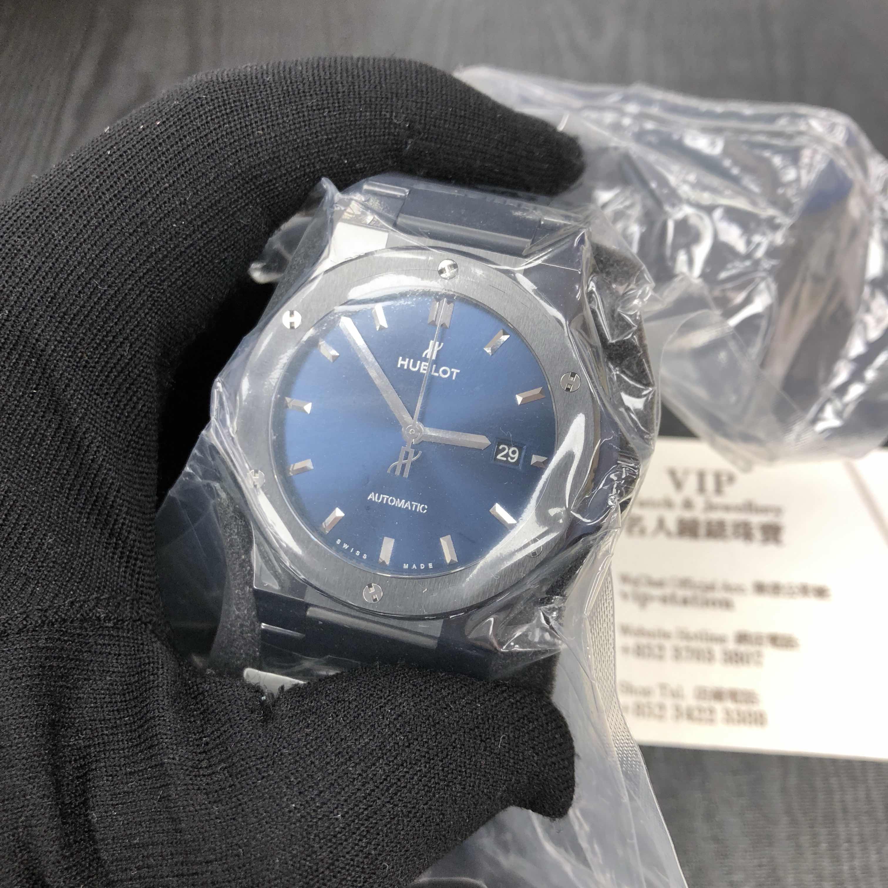 Hublot Classic Fusion Replica - Automatic - Blue Dial - Steel Case - Ceramic Black Strap - View 3