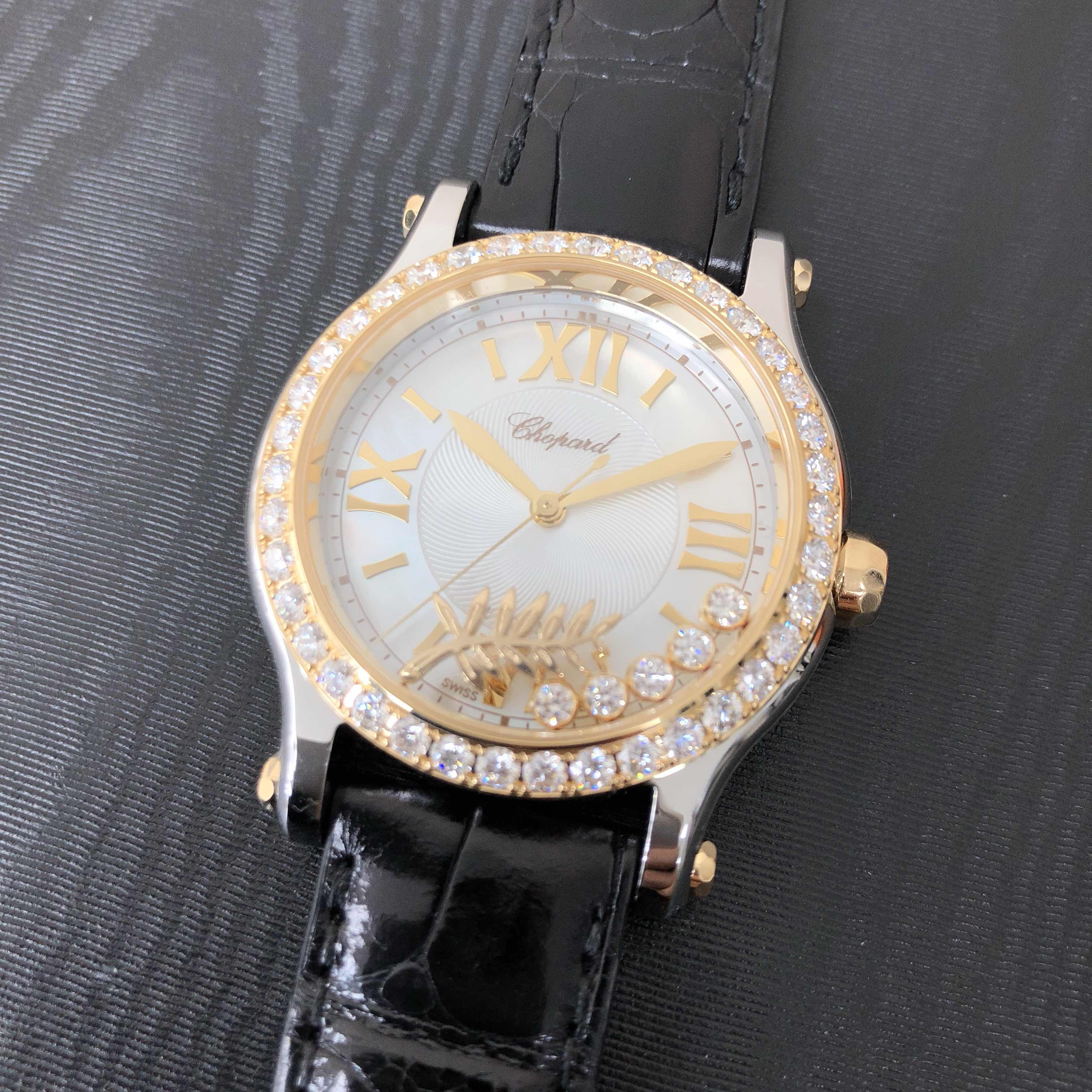 Chopard Happy Diamonds Replica - Automatic - 18kt Gold - White Dial - Black Alligator Strap - View 4