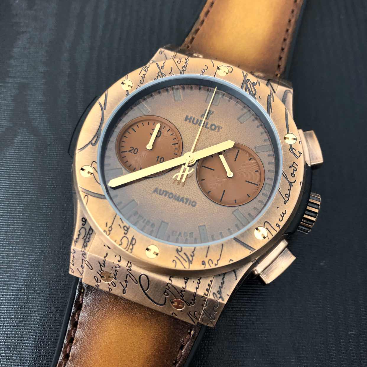 Hublot Classic Fusion Replica - Automatic - Bronze Case - Brown Dial - Leather Strap - View 3