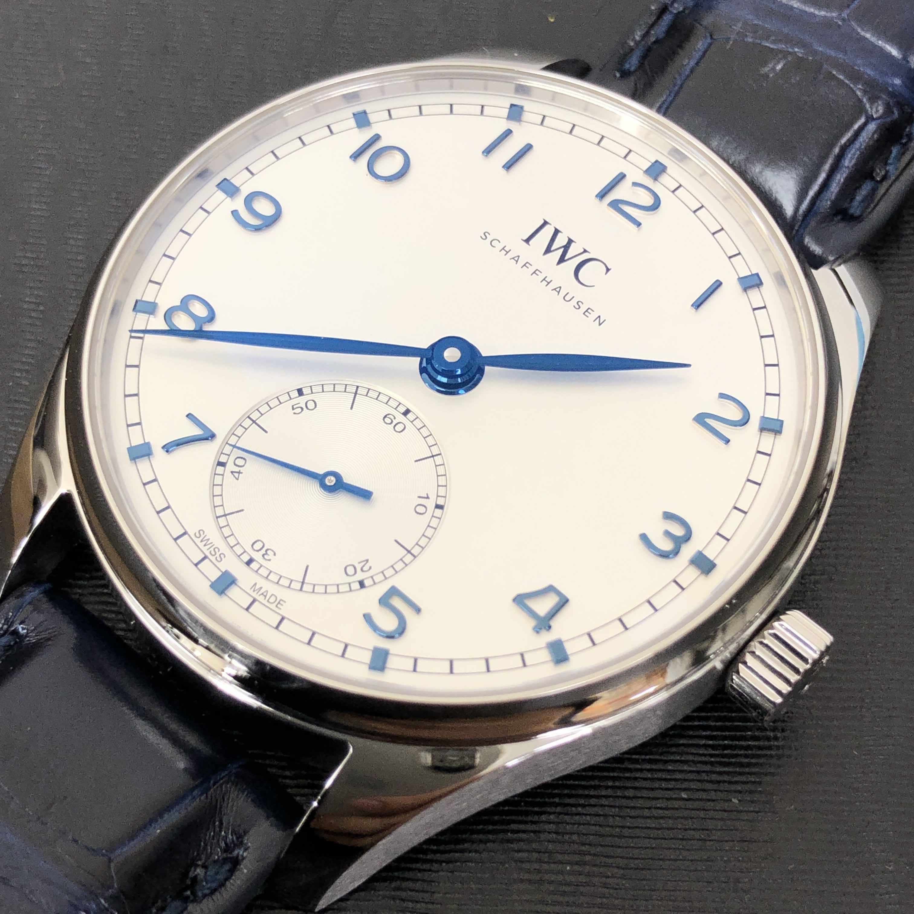 IWC Portuguese IW358304 Replica - Automatic - Steel Case - Silver Dial - Blue Alligator Strap - View 4