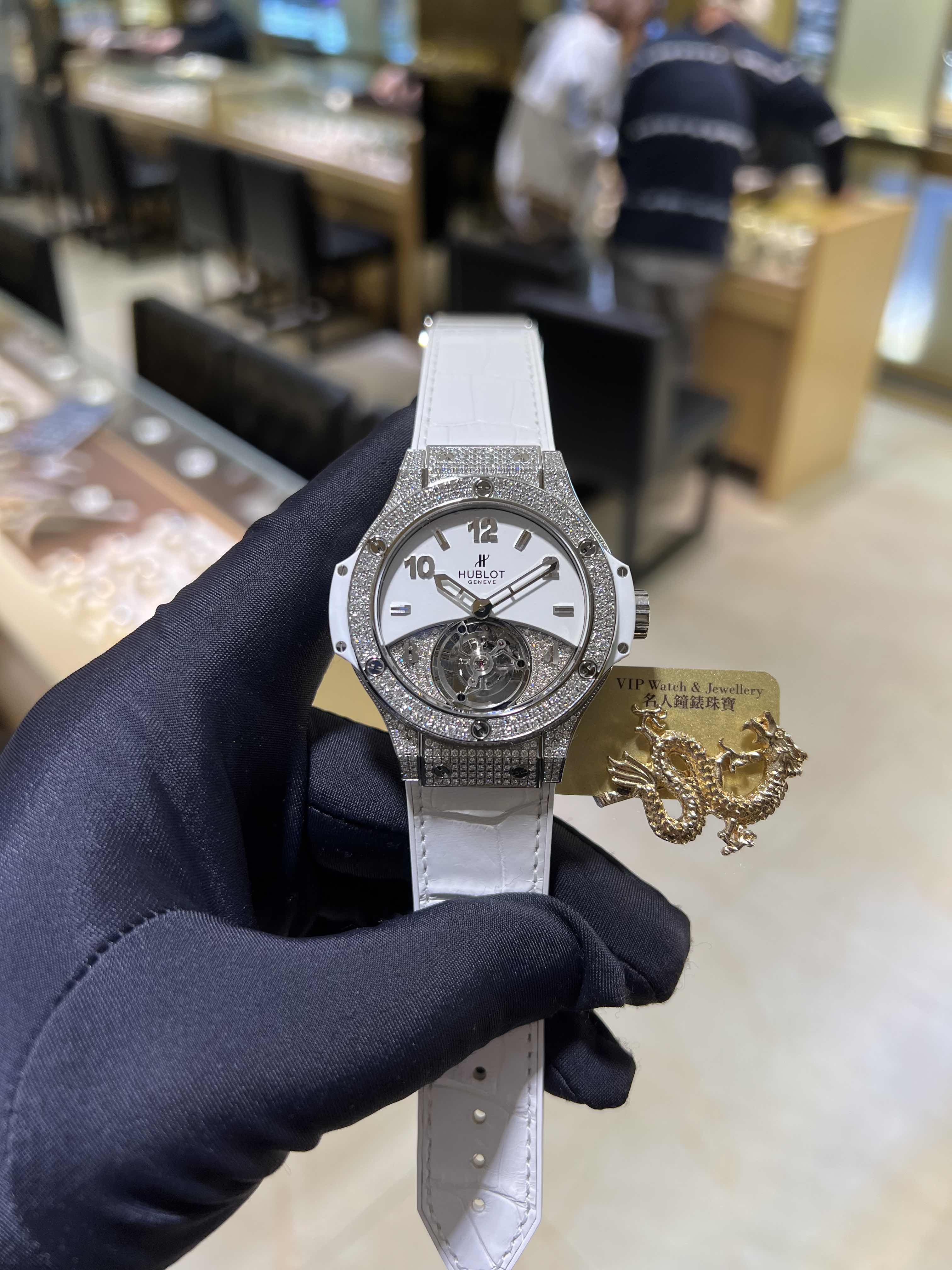 Hublot BIG BANG Replica - Manual - Stainless Steel & Diamonds - White Dial - Alligator Strap - View 4