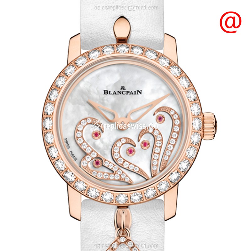 Blancpain 0063B-2954-63A - Automatic - 18kt Rose Gold - White Dial - Diamond Bezel - Leather strap