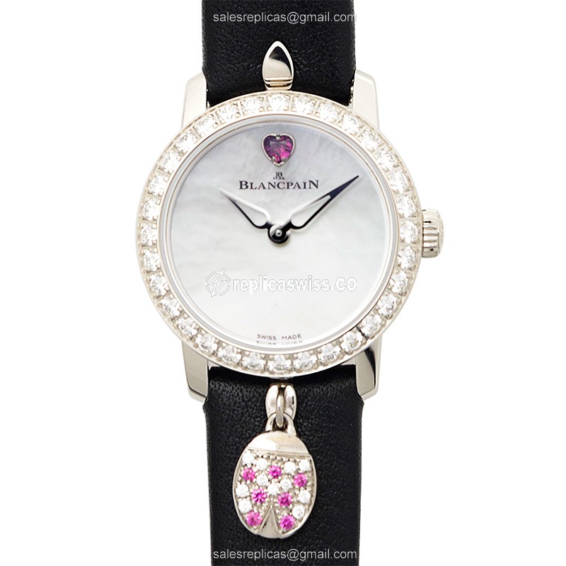 Blancpain Ladybird Replica - Auto - 18kt White Gold - Diamond - Silver Dial - Black Alligator Buckle