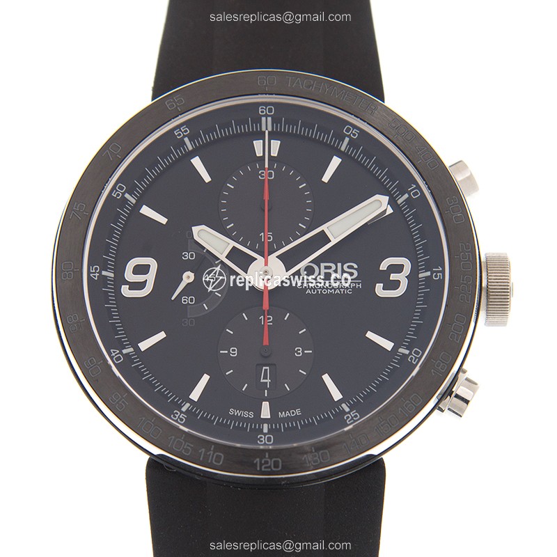 Oris 01 674 7659 Replica - Automatic Steel Case - Black Dial - Rubber Black Strap - Buckle Clasp - Luxury Replica TT1 Watch