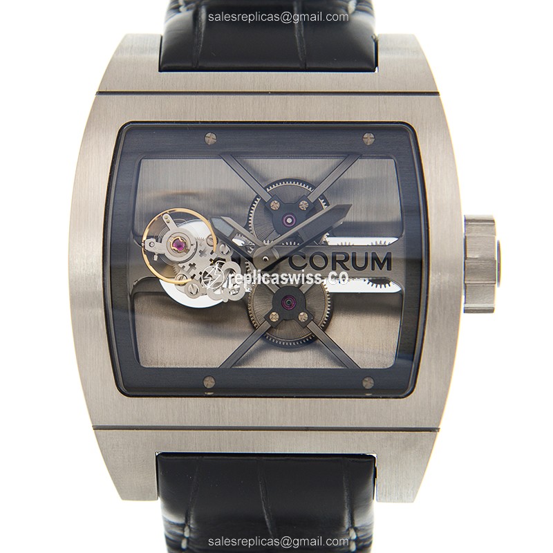 Corum Bridge Replica - Manual Wind - Titanium Case - Skull Dial - Black Alligator Strap