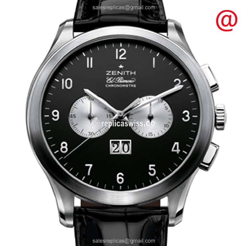 Zenith GRANDE CLASS Automatic - Steel Case - Black Dial - Alligator Black Strap - Luxury Replica GRANDE CLASS Watch