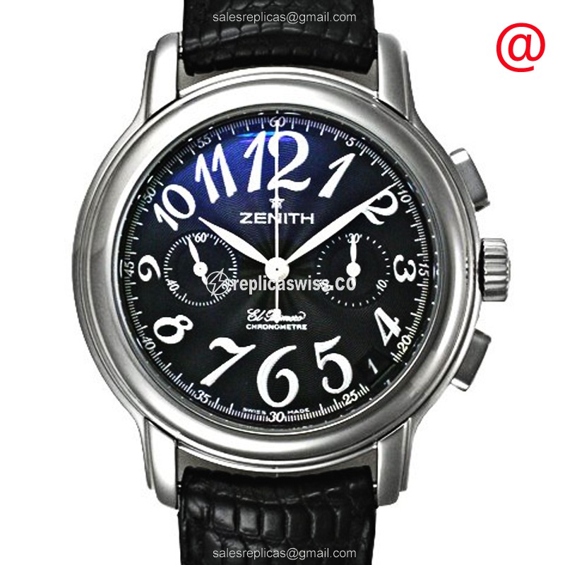 Zenith Chronomaster Replica - Automatic - Stainless - Black Dial - Leather Black - Luxury Replica CHRONOMASTER Watch