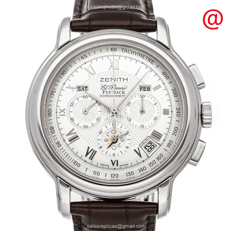 Zenith Chronomaster Replica - Automatic - Stainless Steel - Silver Dial - Brown Alligator Strap - Luxury Replica CHRONOMASTER Watch