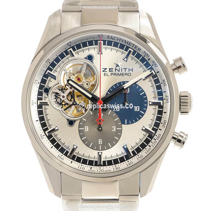 Zenith Chronomaster Replica - Automatic - Stainless Steel - White Dial on Silver Steel Strap - Luxury Replica CHRONOMASTER Watch
