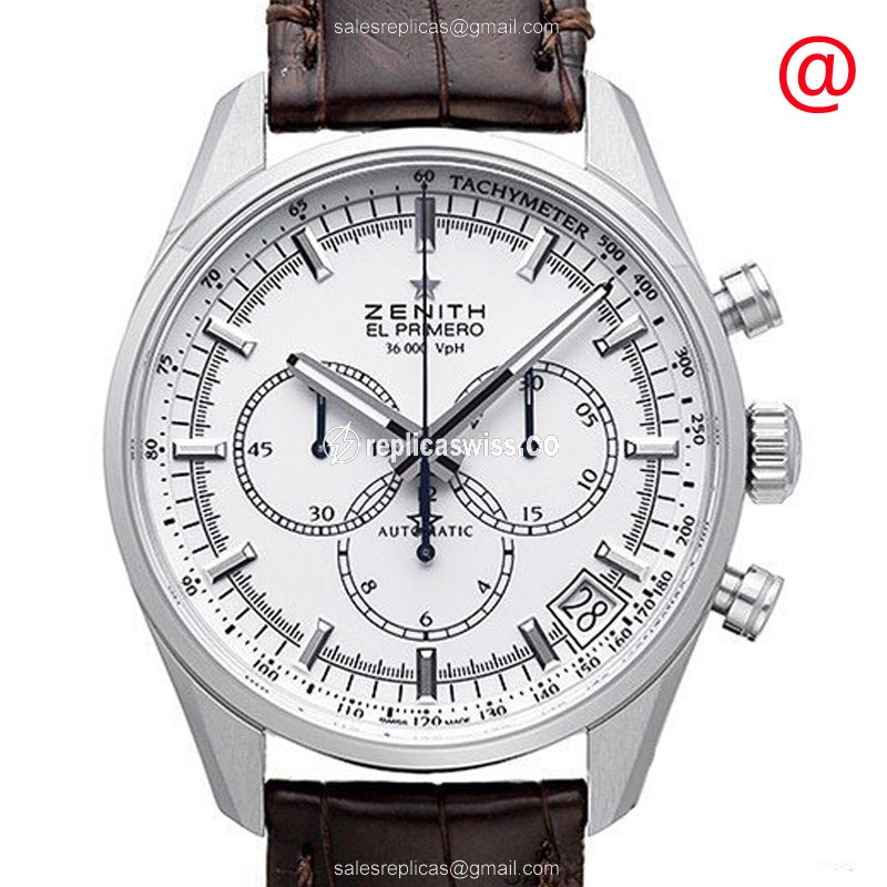 Zenith Chronomaster Replica - Auto - Steel - White - Brown - Luxury Replica CHRONOMASTER Watch