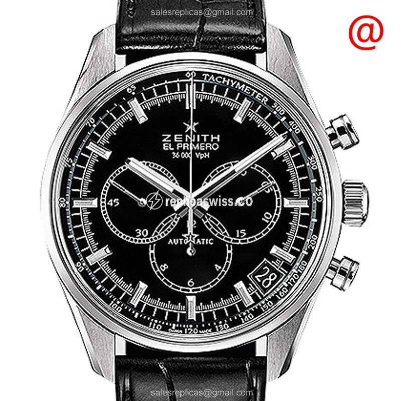 Zenith Chronomaster Automatic - Black Dial - Steel Case - Alligator Black Strap - Luxury Replica CHRONOMASTER Watch