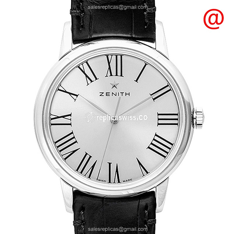 Zenith Elite Replica - Automatic - Steel Case - Silver Dial, Black Alligator Strap