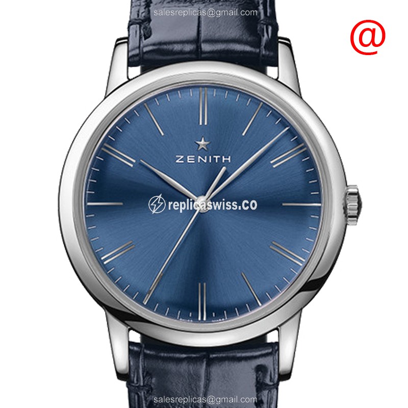 Zenith Elite Automatic - Blue Dial - Steel Case - Blue Alligator Strap - Luxury Replica ELITE Watch