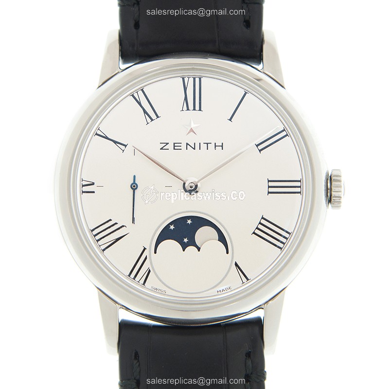 Zenith Elite Replica - Automatic - Stainless Steel - White Dial, Black Alligator Strap