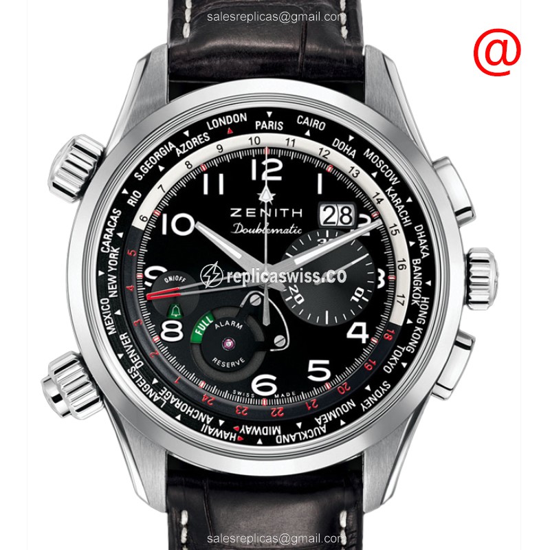 Zenith PILOTS Replica - Automatic - Black Dial - Alligator Black Strap - Luxury Replica PILOTS Watch