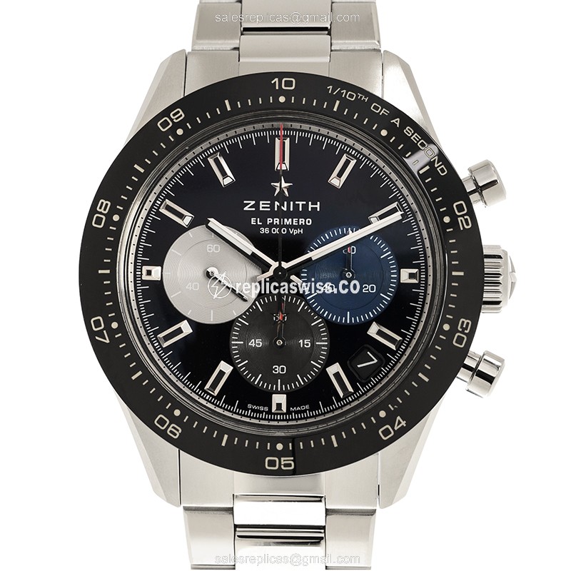 Zenith Chronomaster Replica - Automatic - Ceramic/Steel - Black Dial - Silver Clasp - Luxury Replica CHRONOMASTER Watch