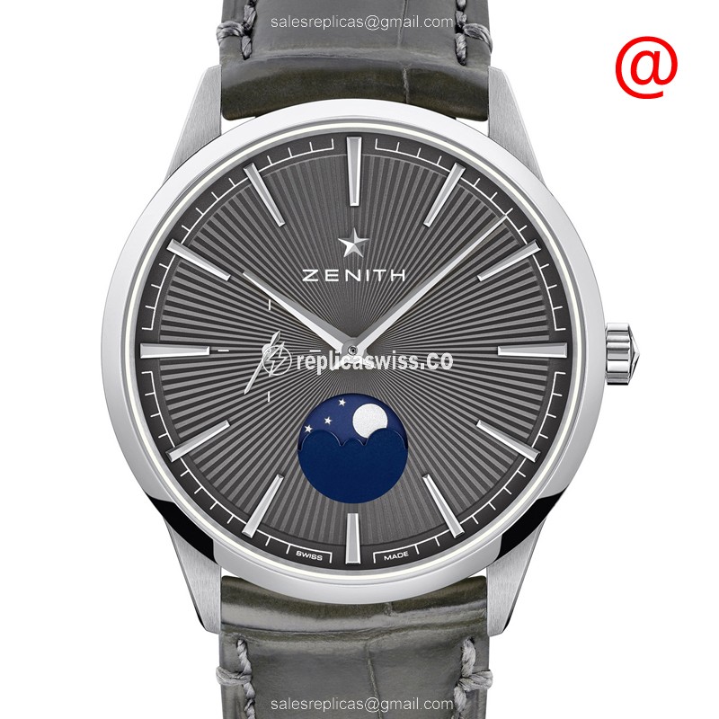Zenith Elite Replica Watch - Auto - Gray Dial - Alligator - Luxury Replica ELITE Watch