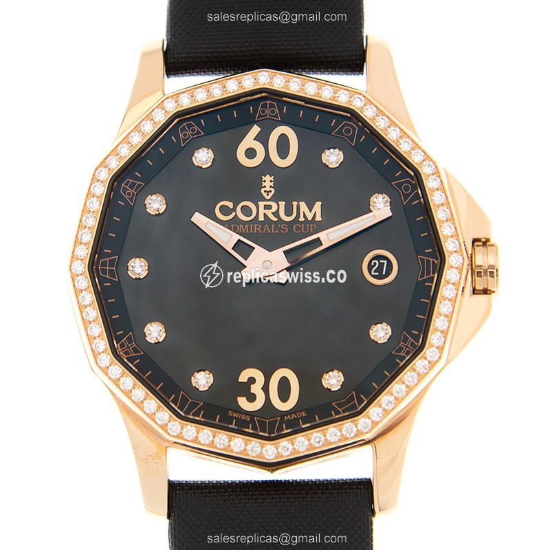 Corum Admiral's Cup Replica - Automatic - 18kt Rose Gold - Diamond Bezel - Black Dial