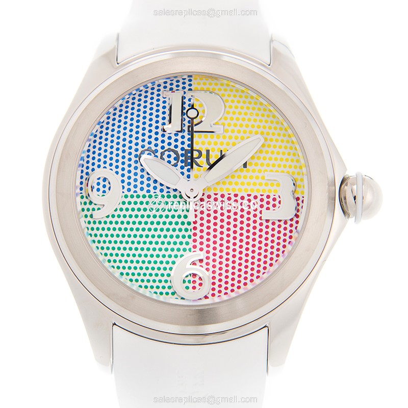 Corum Bubble Replica - Automatic - Steel - Blue Dial - Rubber White Strap - Luxury Replica BUBBLE Watch