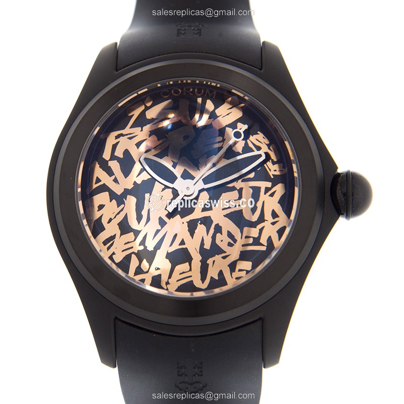 Corum Bubble Replica - Automatic - Steel Case - Black Dial - Rubber Strap