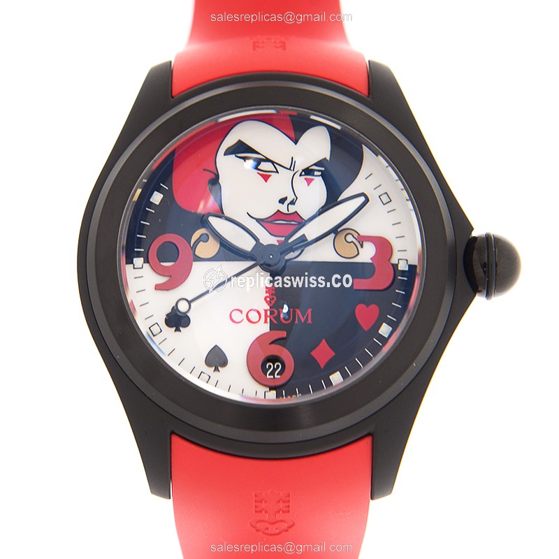 Corum Bubble Replica - Automatic - Steel Case - White Dial - Red Rubber Strap - Luxury Replica BUBBLE Watch