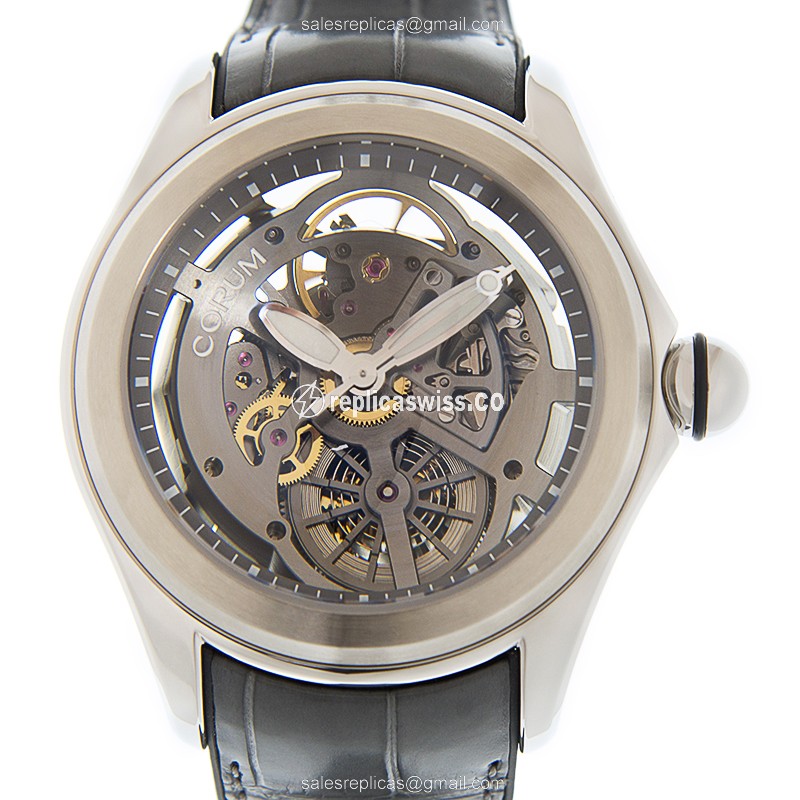 Corum Bubble Replica - Automatic - Stainless Steel - Silver Dial - Leather Strap - Buckle Clasp