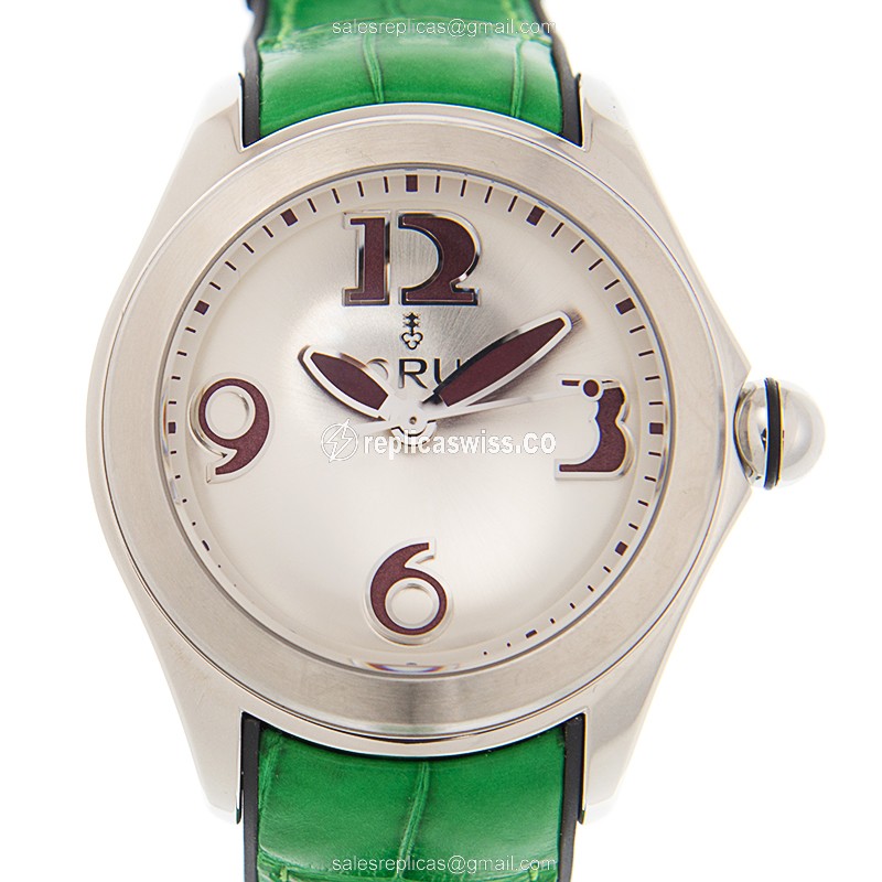Corum Bubble Automatic Silver Steel Buckle Green Alligator
