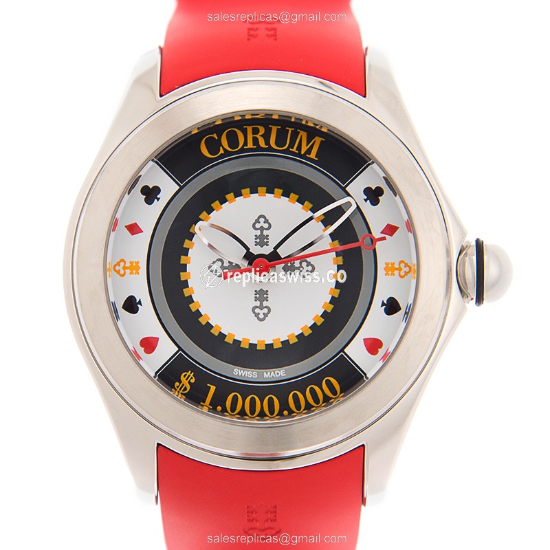 Corum Bubble Replica - Automatic - Steel Case - White Dial - Red Rubber Strap