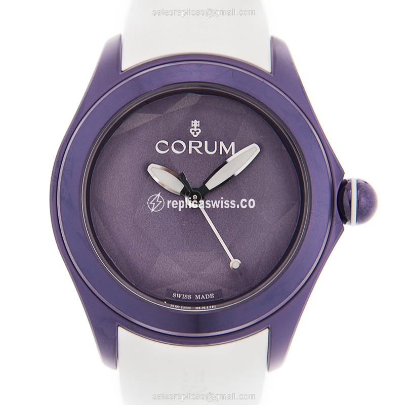 Corum Bubble Automatic - Purple Dial - Steel Case - White Rubber - Buckle Clasp - Luxury Replica BUBBLE Watch