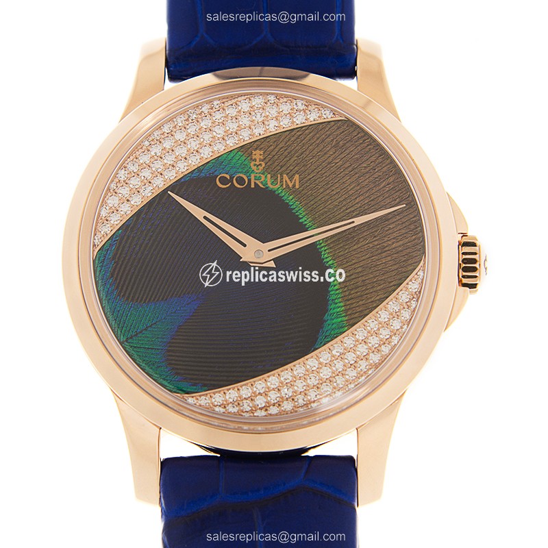 Corum Heritage Replica - Automatic 18kt Rose Gold - Blue Dial - Alligator Black Strap - Luxury Replica HERITAGE Watch