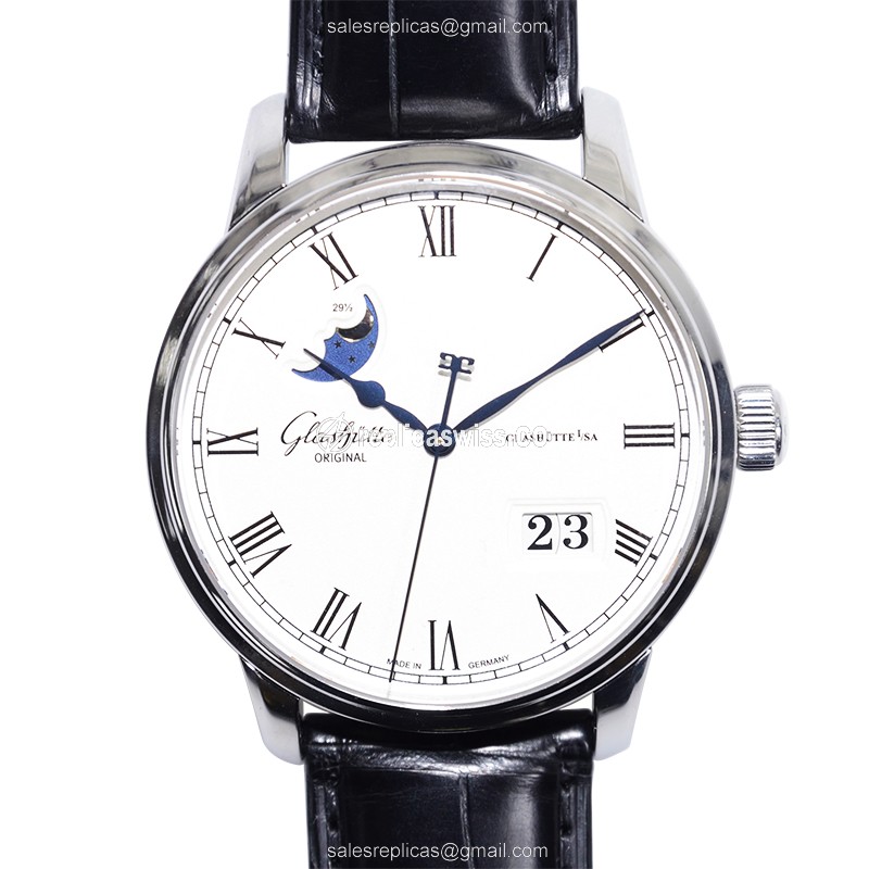 Glashutte Senator Panorama Date - Automatic - Stainless - Silver Dial - Black Alligator Strap