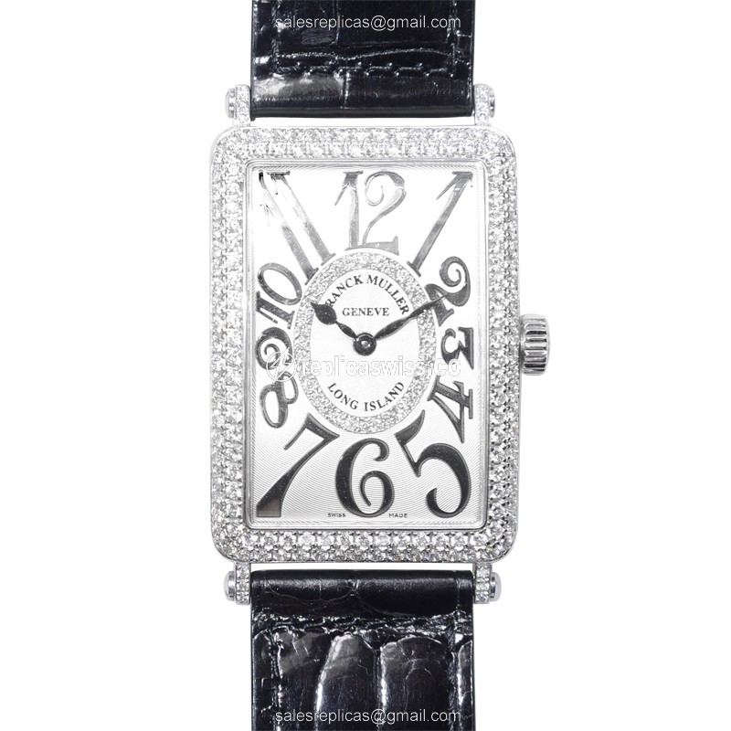 Franck Muller 1000 QZ D CD 1R LONG ISLAND - Auto 18kt White Gold - Diamond Dial - Black Alligator Buckle
