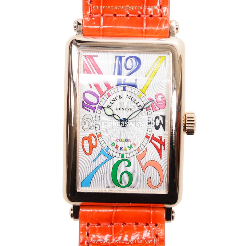 Franck Muller 1000 SC COL DR Replica - Automatic - 18kt Rose Gold - Silver Dial - Orange Alligator Buckle
