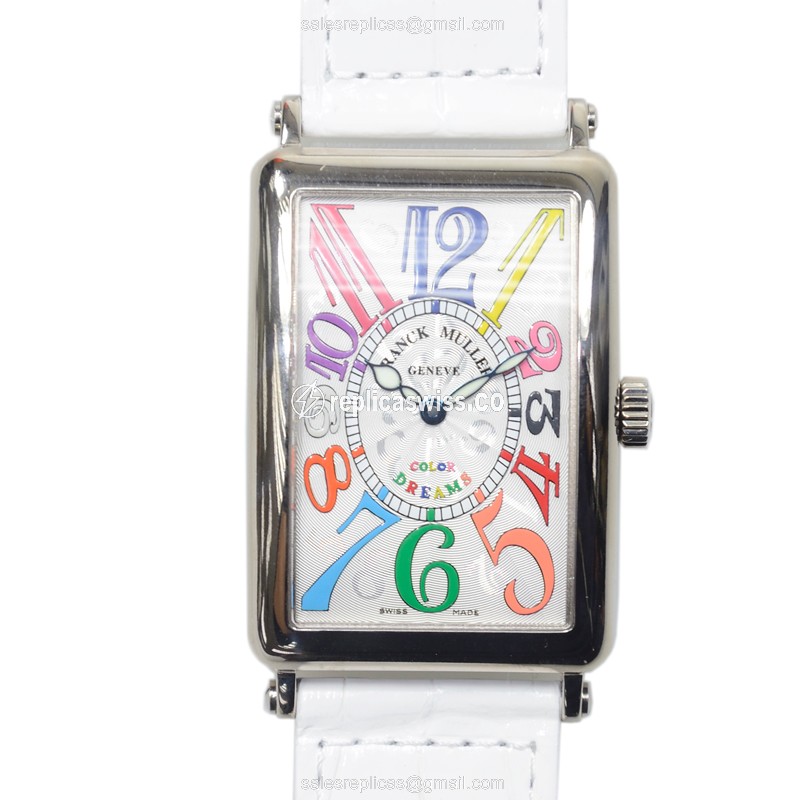 Franck Muller 1000 SC COL DR Replica - Automatic - White Gold Case - Silver Dial - Leather Strap