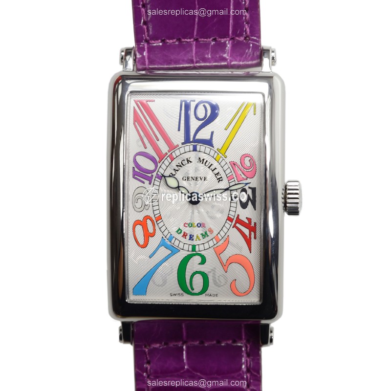Franck Muller 1000 SC COL DRM AC LONG ISLAND - Automatic - Steel Case, Silver Dial, Buckle Clasp, Purple Alligator Strap - Luxury Replica LONG ISLAND Watch