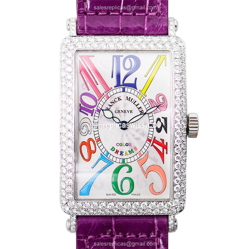 Franck Muller Long Island Replica - Auto - Silver - Diamonds - Luxury Replica LONG ISLAND Watch