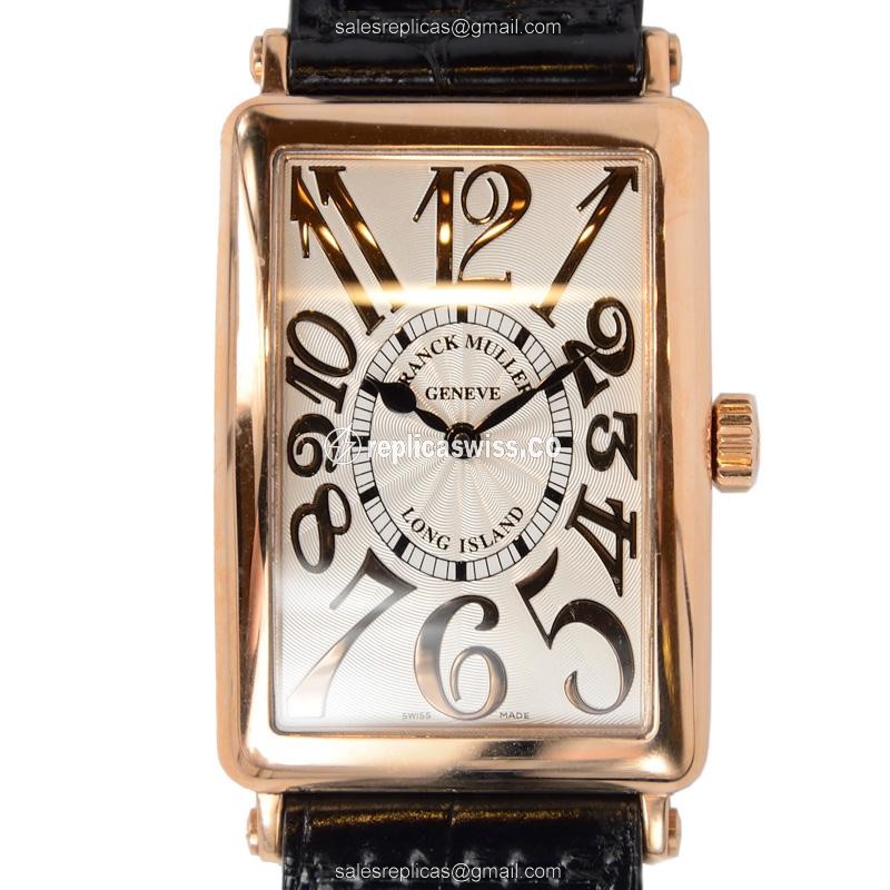 Franck Muller 1000SCREL5N Long Island - Auto - 18kt Rose Gold - Silver Dial - Brown Alligator Buckle