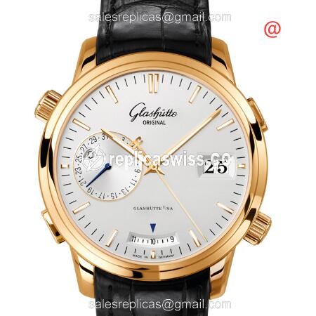 Glashutte Senator Replica - Manual - Skeleton - 18kt Gold - White Dial - Black Alligator Strap - Luxury Replica SENATOR MANUAL WINDING SKELETONIZED Watch