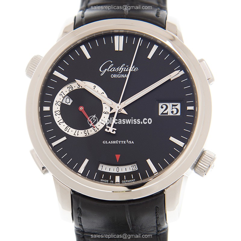 Glashutte Senator Manual Winding Skeletonized - Automatic - Steel Case - Black Dial - Alligator Strap - Luxury Replica SENATOR MANUAL WINDING SKELETONIZED Watch