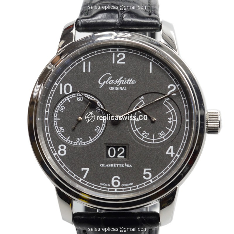 Glashutte Senator Observer Automatic Steel Grey Dial Black Alligator Clasp Sapphire - Luxury Replica SENATOR OBSERVER Watch