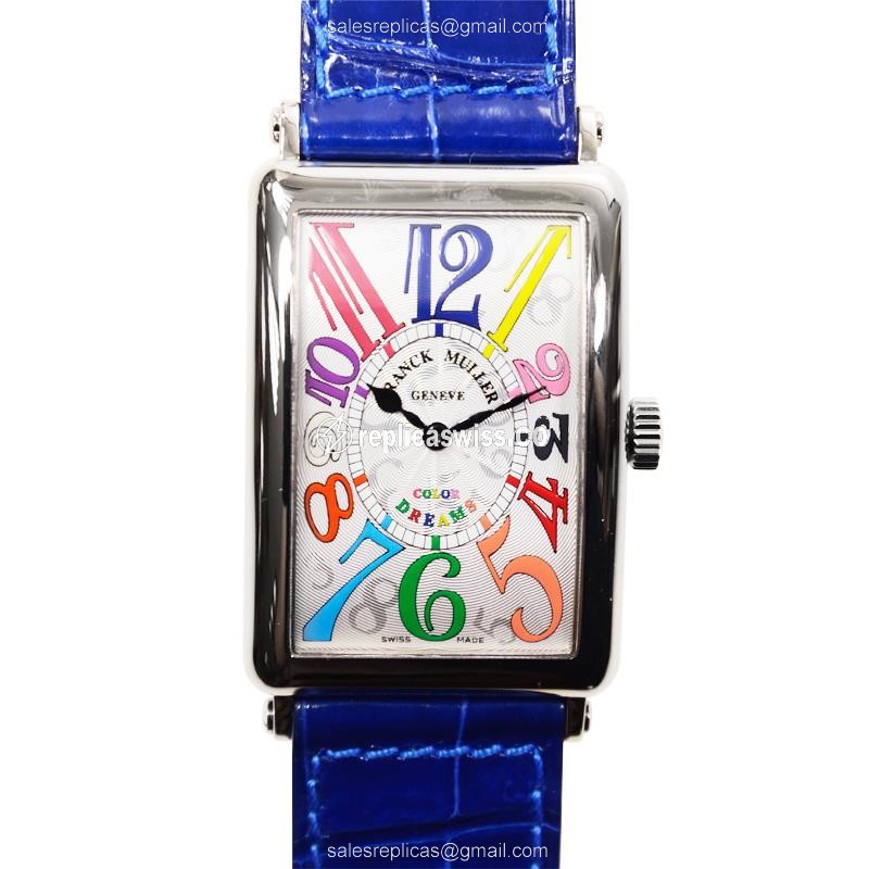 Franck Muller 1002QZ COL DRM - Quartz - 18kt White Gold - Silver Dial - Blue Alligator Buckle