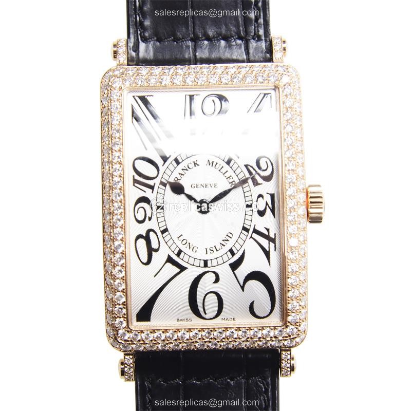 Franck Muller 1002 QZ D LONG ISLAND - Quartz - 18kt Rose Gold - Diamonds - Silver Dial - Buckle Clasp - Luxury Replica LONG ISLAND Watch
