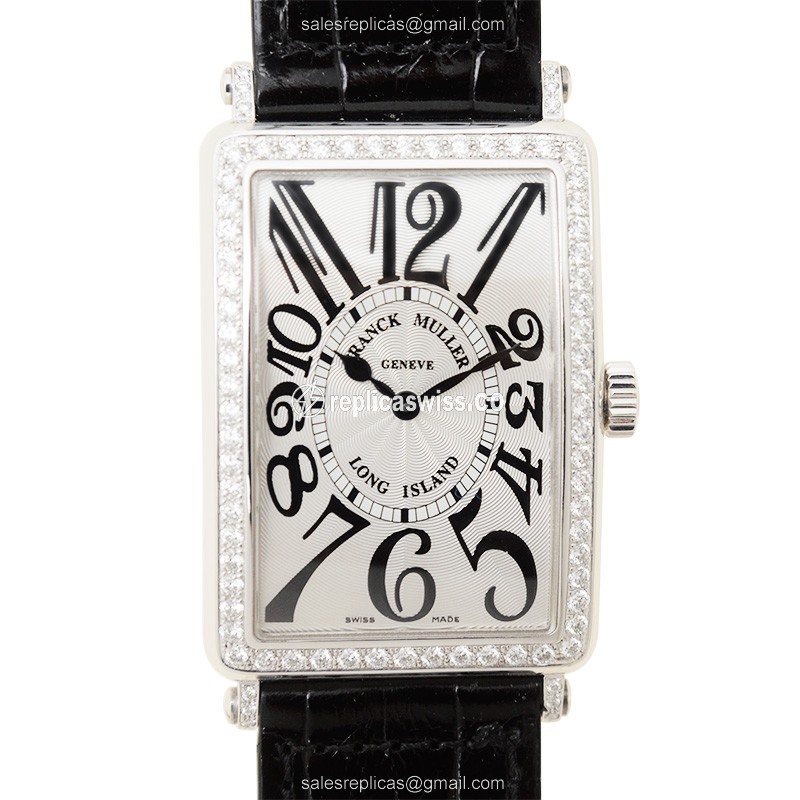 Franck Muller 1002 QZ D 1R LONG ISLAND Quartz Diamond Case Silver Dial Buckle Black Alligator Strap