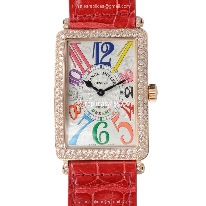 Franck Muller 1002QZDCOLDRM(5N) LONG ISLAND Quartz 18kt Rose Gold & Diamonds