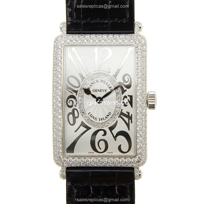 Franck Muller 1002QZ REL D CD 1R Replica - Quartz - 18kt White Gold - Diamond Silver Dial - Black Alligator Buckle